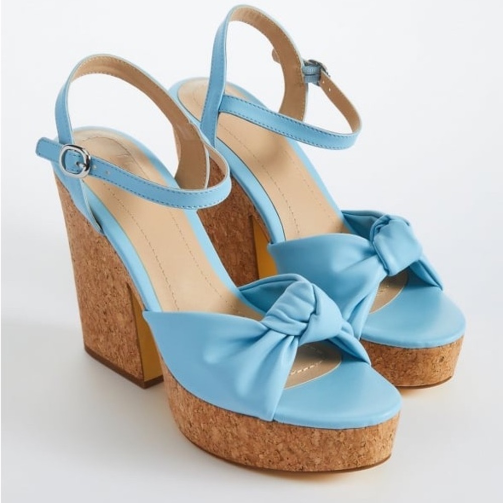 Celeste Platform Sandal - Light Blue Bow Cork Heel